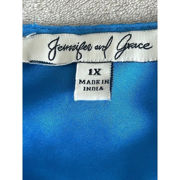 Jennifer and Grace Women's Sleeveless Button Blouse pockets  blue size 1X - Picture 11 of 12